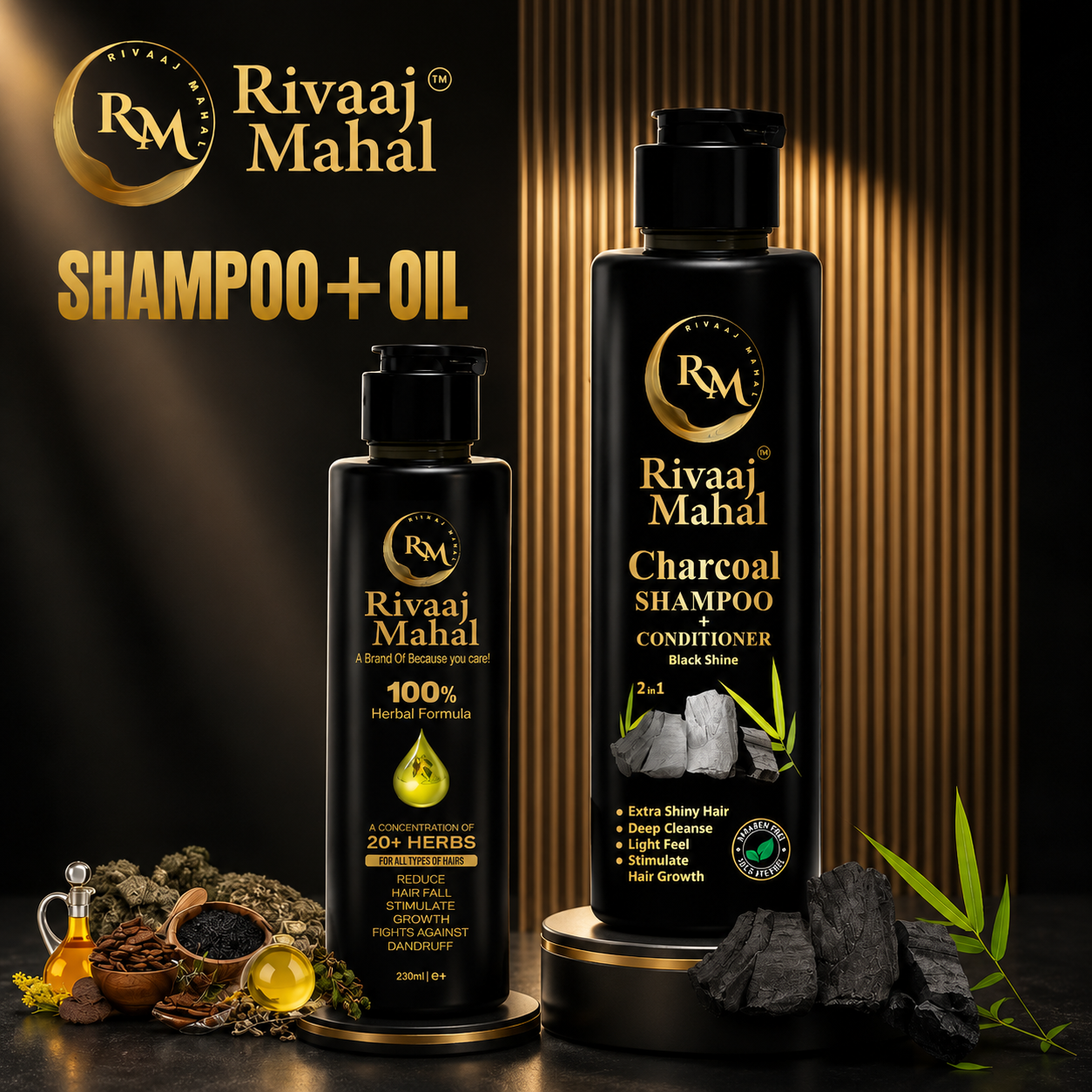 Rivaaj Mahal Charcoal Shampoo & Herbal Hair Oil 2-in-1 Hair Care Pack