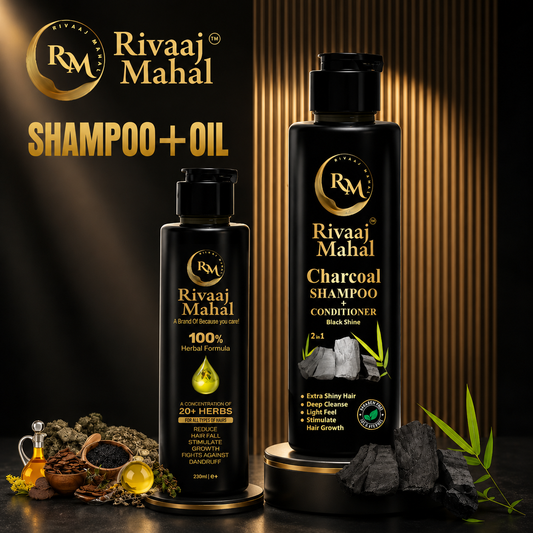 Rivaaj Mahal Charcoal Shampoo & Herbal Hair Oil 2-in-1 Hair Care Pack